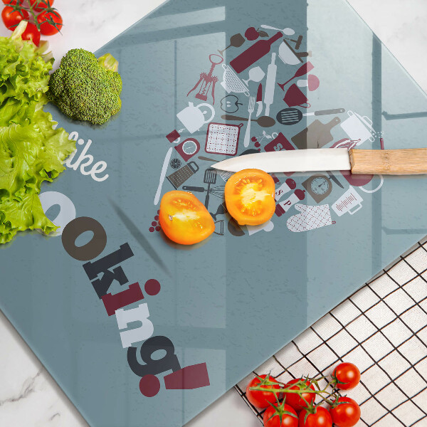 Chopping board glass Inscription and like cooking