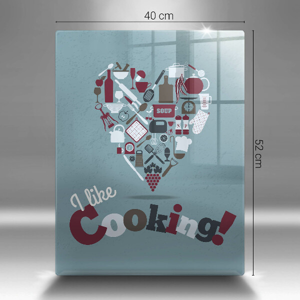 Chopping board glass Inscription and like cooking