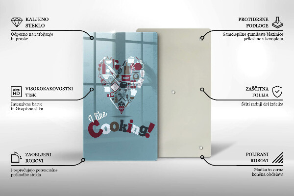 Chopping board glass Inscription and like cooking