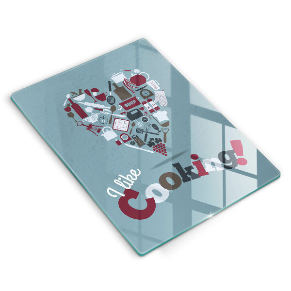 Chopping board glass Inscription and like cooking