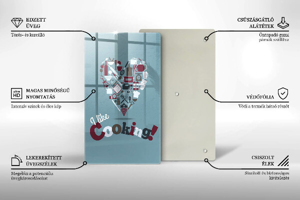 Chopping board glass Inscription and like cooking