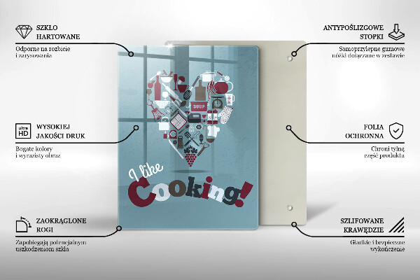 Chopping board glass Inscription and like cooking