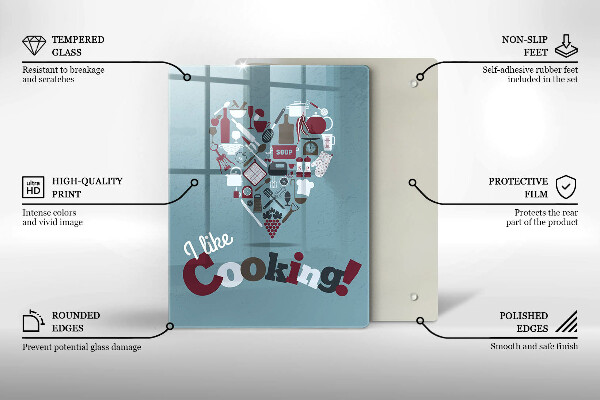 Chopping board glass Inscription and like cooking