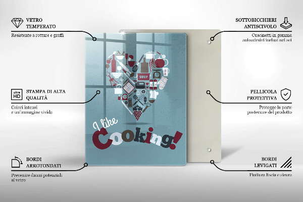 Chopping board glass Inscription and like cooking