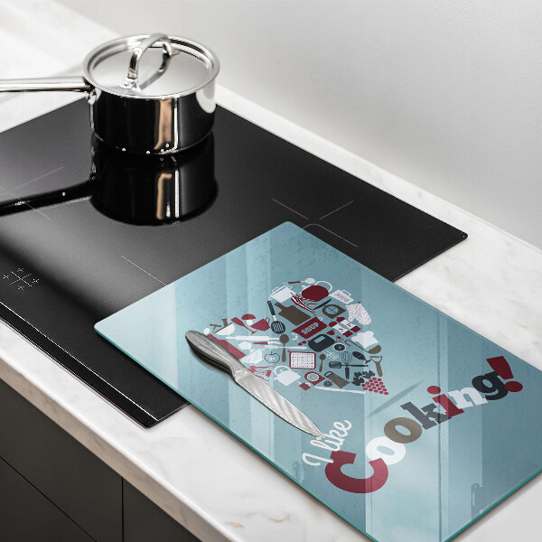 Chopping board glass Inscription and like cooking