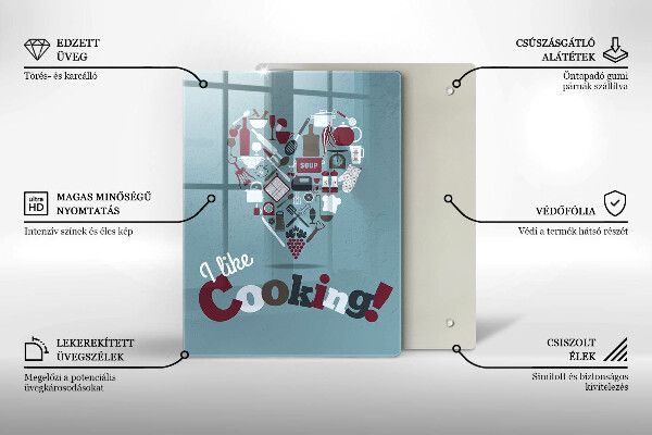 Chopping board glass Inscription and like cooking