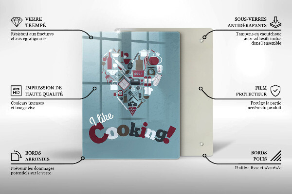 Chopping board glass Inscription and like cooking