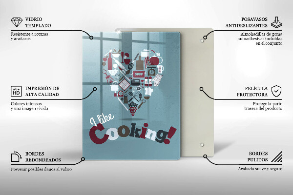 Chopping board glass Inscription and like cooking