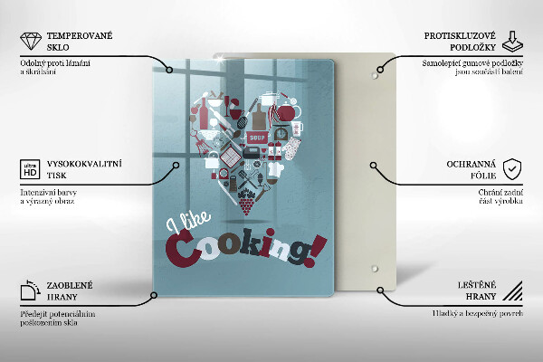 Chopping board glass Inscription and like cooking