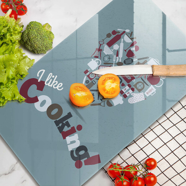 Chopping board glass Inscription and like cooking