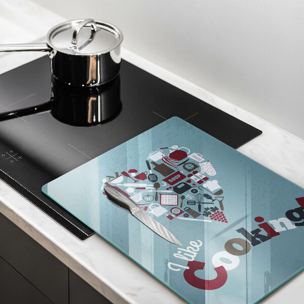 Chopping board glass Inscription and like cooking