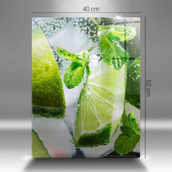 Chopping board glass Water with lime and ice