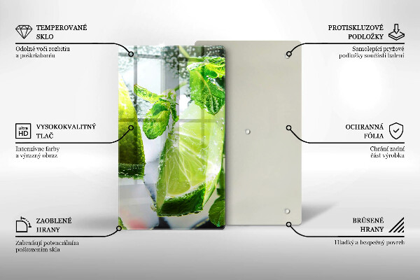 Chopping board glass Water with lime and ice