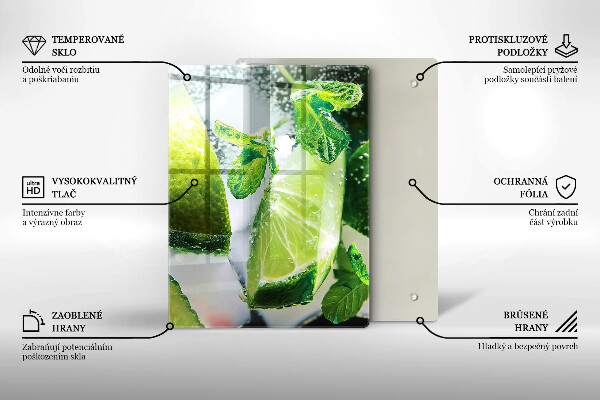 Chopping board glass Water with lime and ice