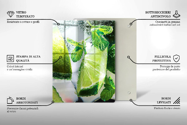 Chopping board glass Water with lime and ice