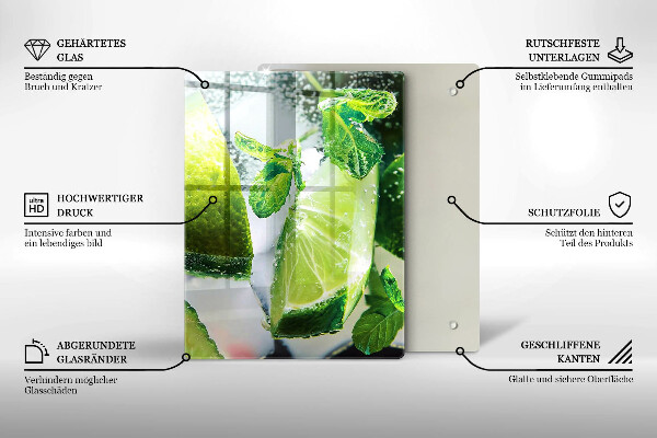 Chopping board glass Water with lime and ice