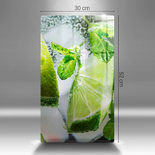 Chopping board glass Water with lime and ice