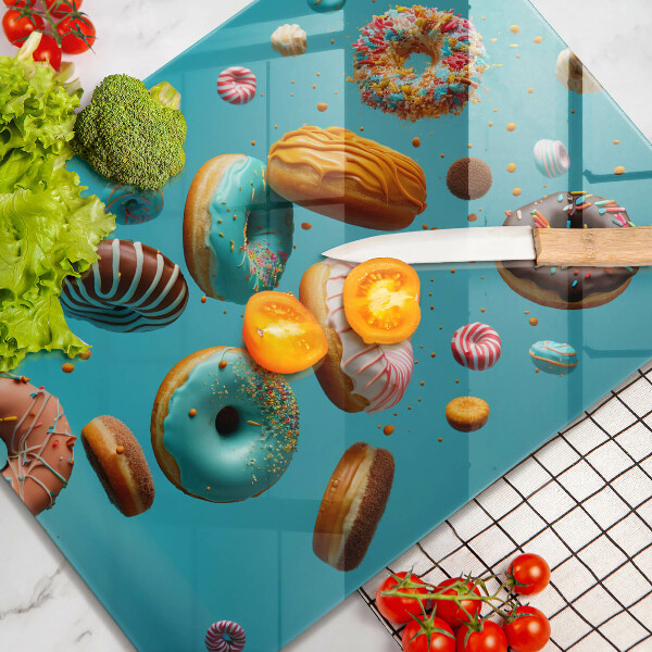 Chopping board glass Colorful donuts