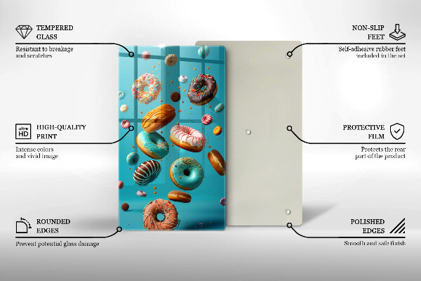Chopping board glass Colorful donuts