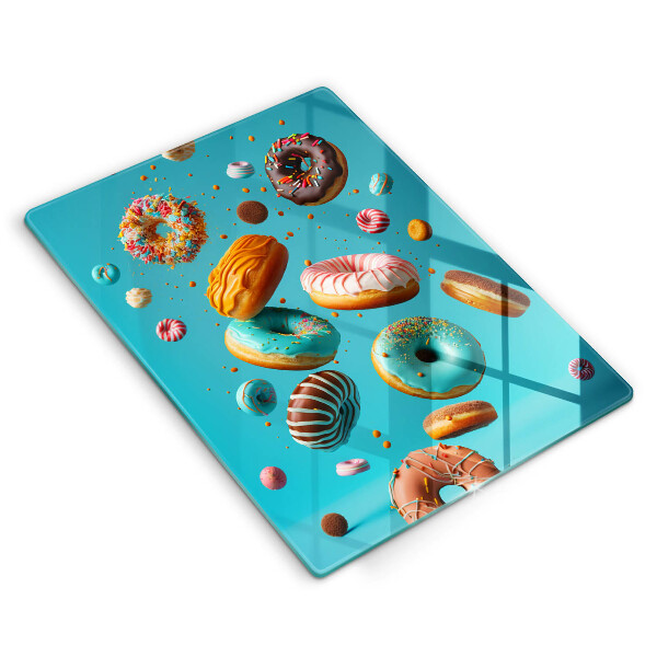 Chopping board glass Colorful donuts