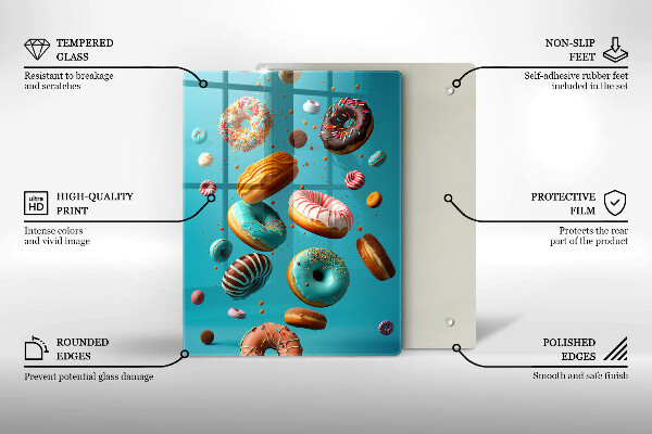 Chopping board glass Colorful donuts