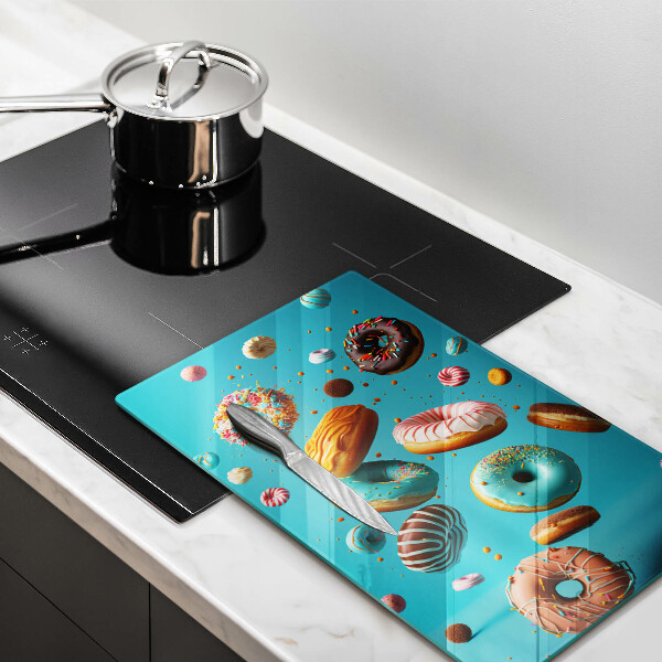 Chopping board glass Colorful donuts