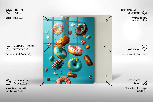 Chopping board glass Colorful donuts