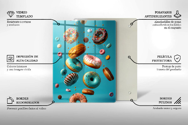 Chopping board glass Colorful donuts