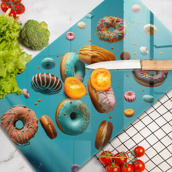 Chopping board glass Colorful donuts