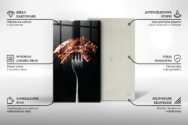 Chopping board glass Meat on a fork
