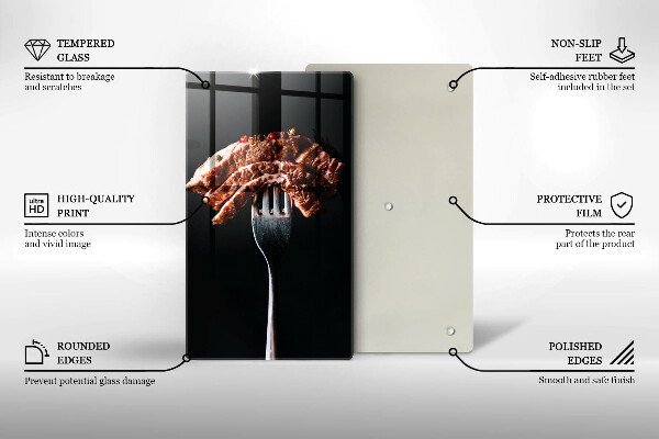 Chopping board glass Meat on a fork