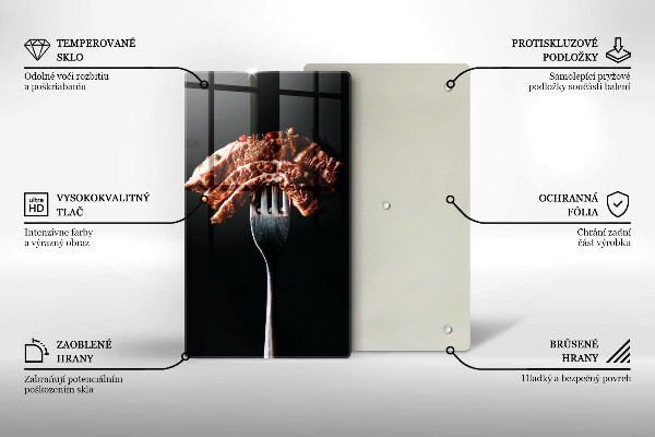 Chopping board glass Meat on a fork