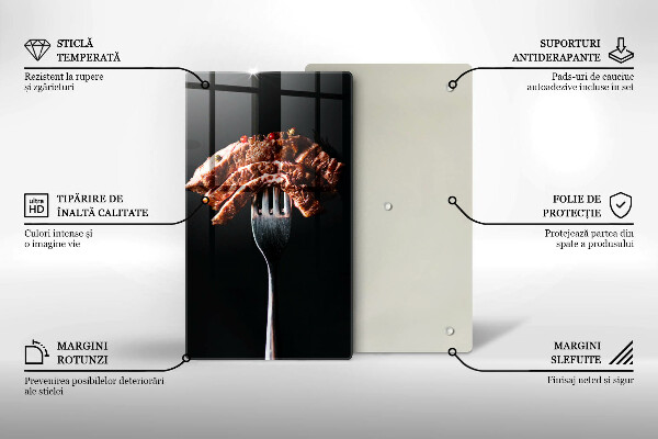 Chopping board glass Meat on a fork