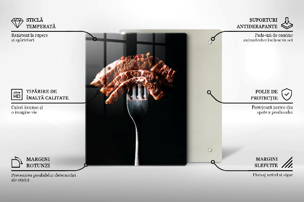 Chopping board glass Meat on a fork