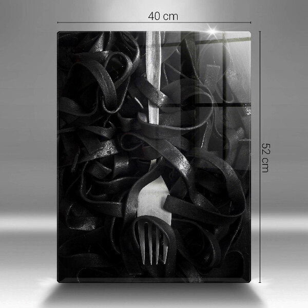 Chopping board glass Black pasta and fork