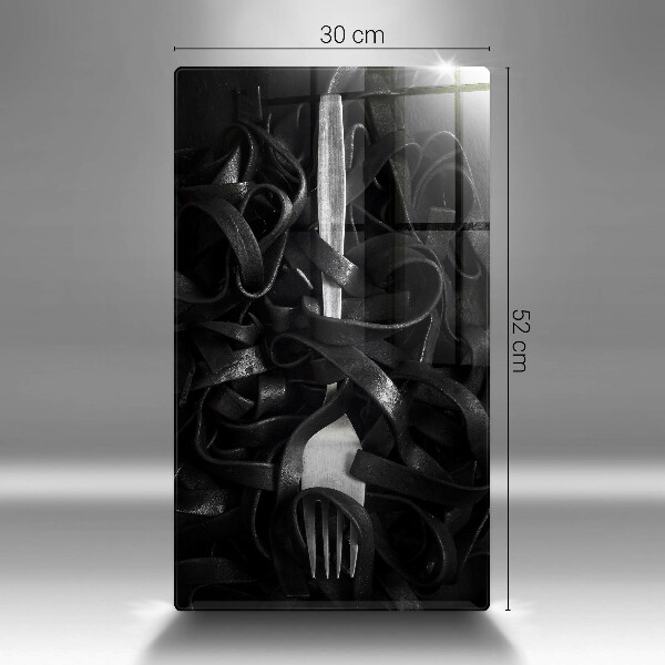Chopping board glass Black pasta and fork