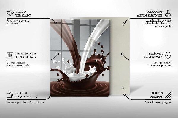 Chopping board glass Milk and chocolate