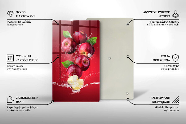 Chopping board glass Juicy apples in the water