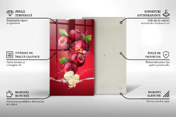 Chopping board glass Juicy apples in the water