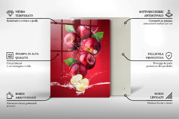 Chopping board glass Juicy apples in the water