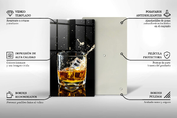 Chopping board glass A glass of whiskey