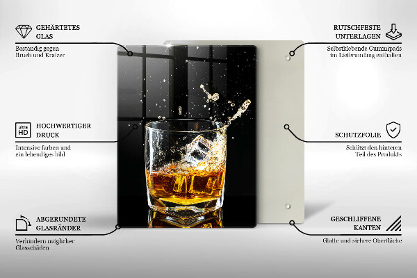 Chopping board glass A glass of whiskey