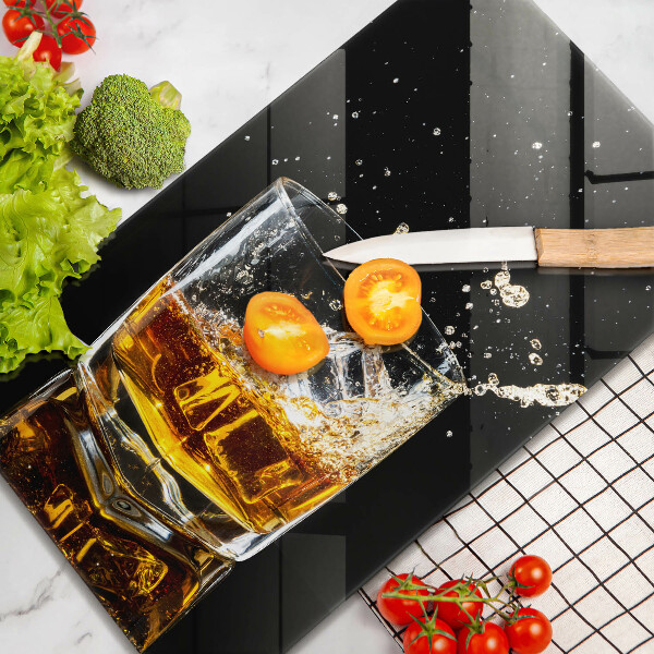 Chopping board glass A glass of whiskey