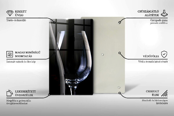 Chopping board glass A glass and a bottle