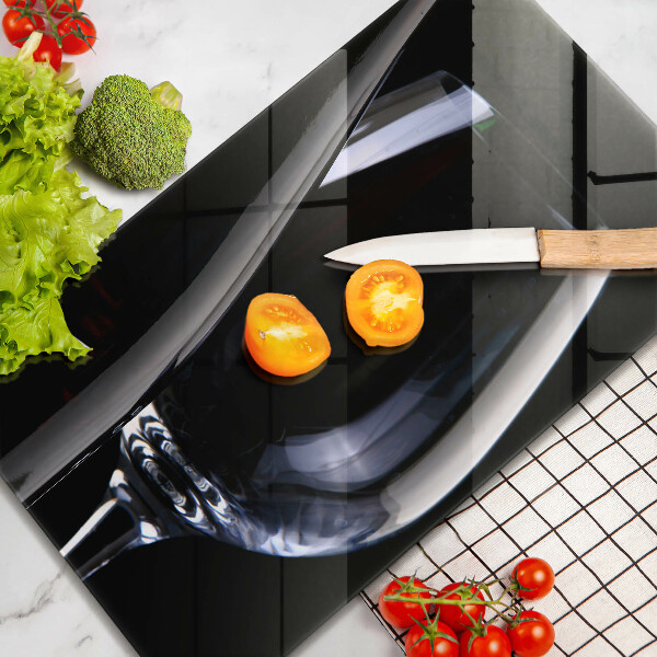 Chopping board glass A glass and a bottle