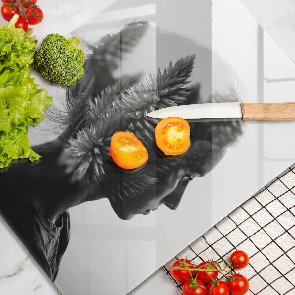 Chopping board glass Woman and forest