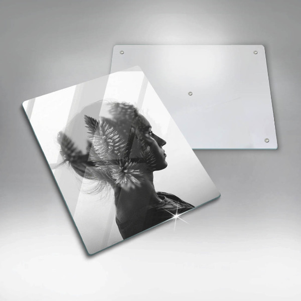 Chopping board glass Woman and forest