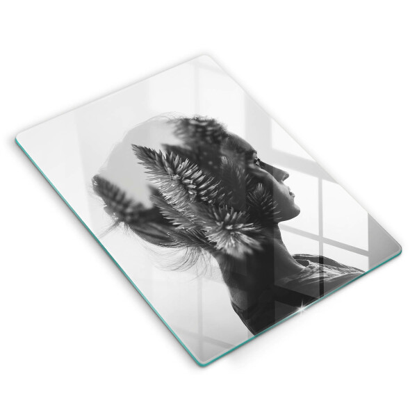 Chopping board glass Woman and forest