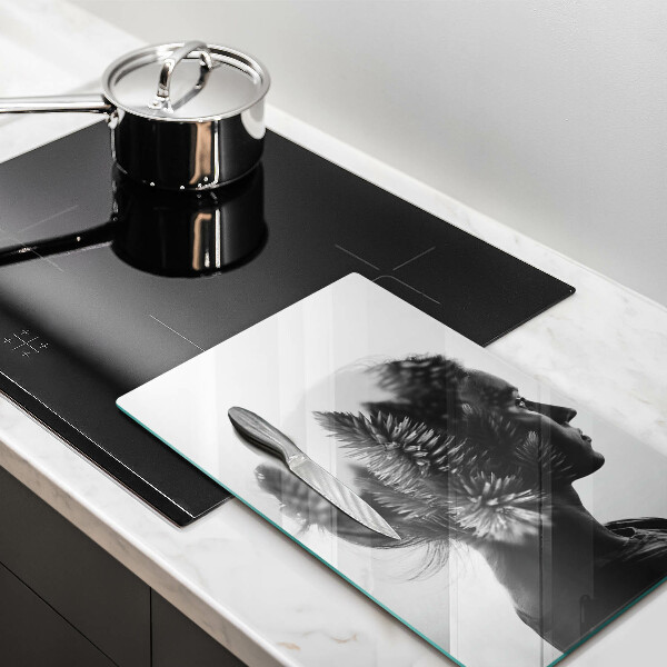 Chopping board glass Woman and forest