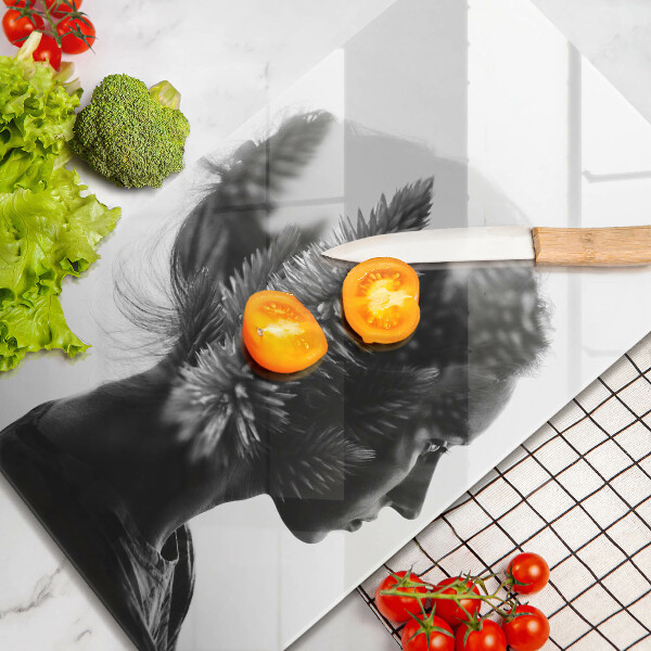 Chopping board glass Woman and forest